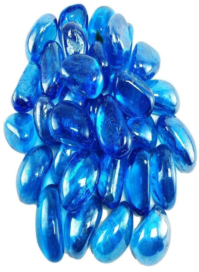 DS1 Blue Kaju Glass Pebbles Gravels Stone for Aquarium, Table, Vase, Fountain, Blue, Approx 50 Pieces - Image 1